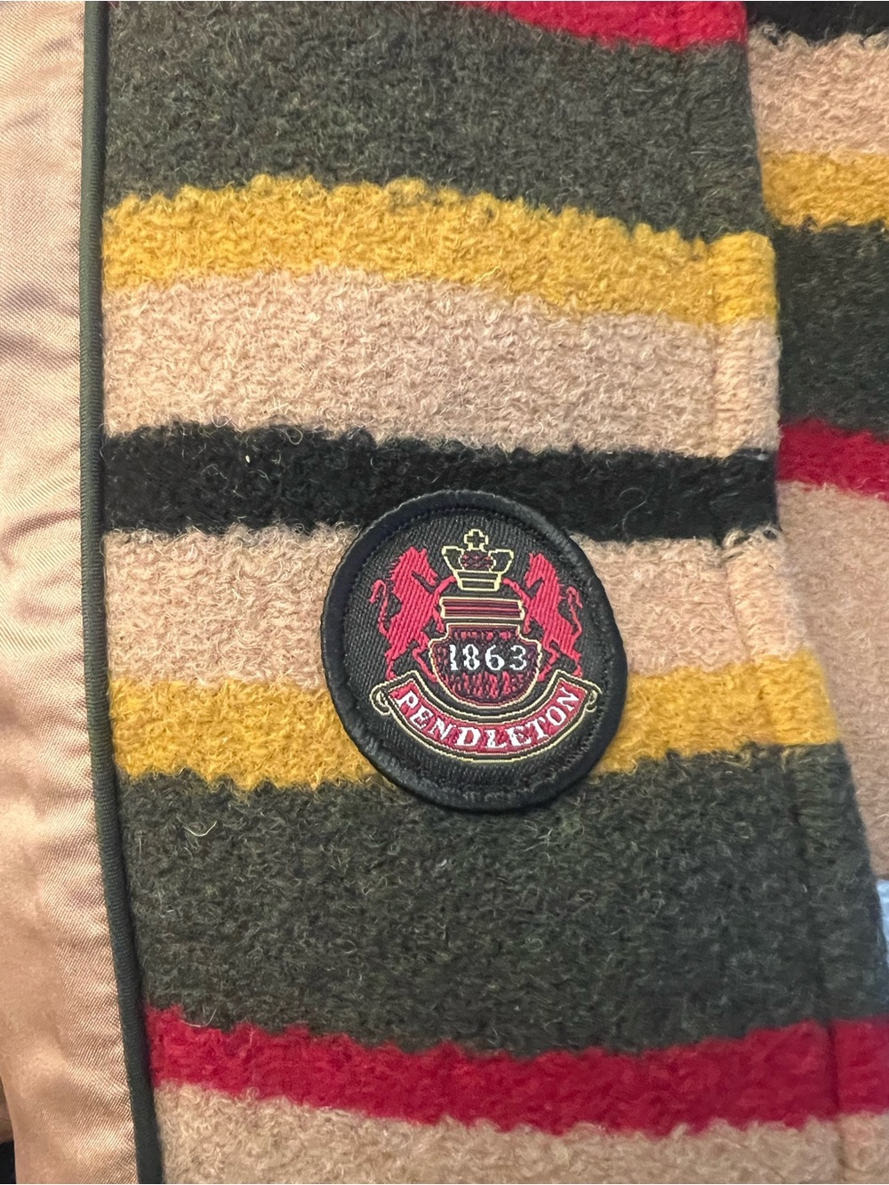 NEW Pendleton womens Beige Wool Peacoat with Red, Green, Yellow & Black Stripes - Picture 3 of 7